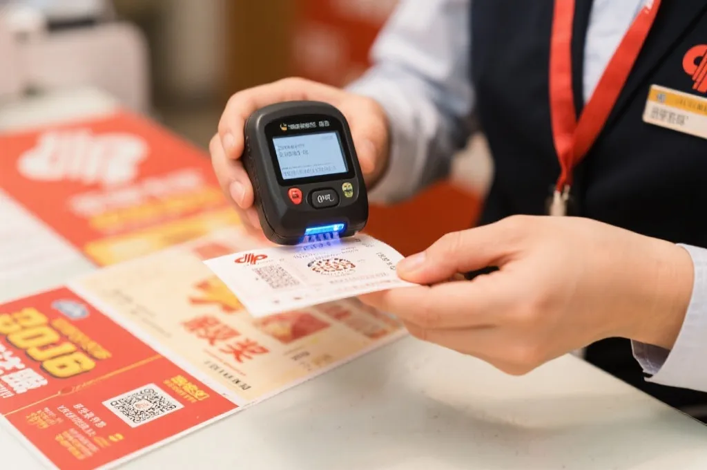 工作人员核验中奖彩票原件